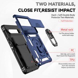 for Google Pixel 7a Case with Slide Camera Cover HD Screen Protector [Military Grade 16ft. Drop Tested] Magnetic Ring Holder Kickstand Protective Phone Case for Google Pixel 7a, Navy Blue