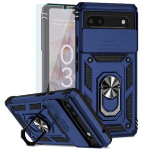 for pixel 6a case,google pixel 6a phone case,with screen protectors and camera cover,[military grade] 16ft.drop tested cover with magnetic kickstand protective case for google pixel 6a, blue