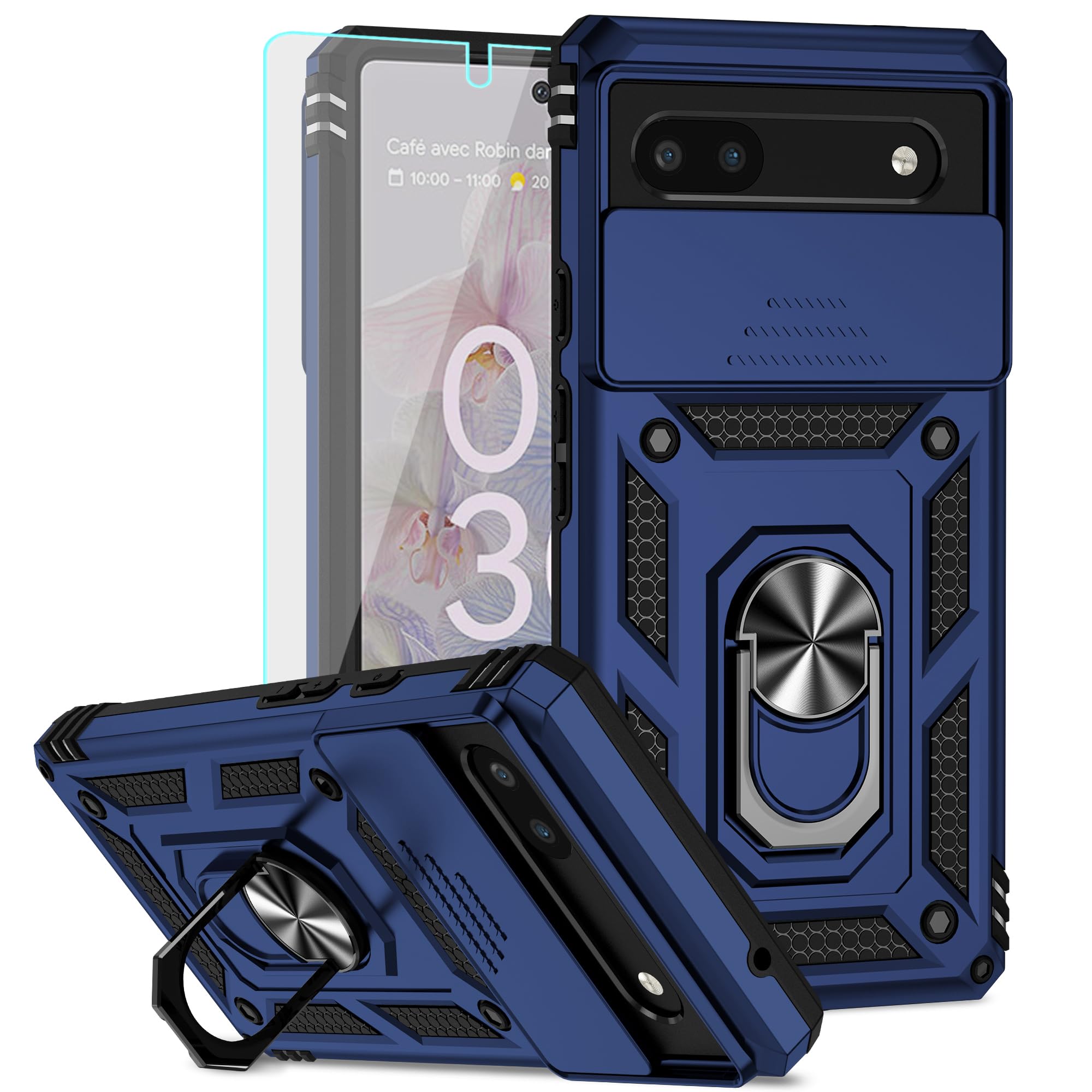 for Pixel 6a Case,Google Pixel 6a Phone Case,with Screen Protectors and Camera Cover,[Military Grade] 16ft.Drop Tested Cover with Magnetic Kickstand Protective Case for Google Pixel 6a, Blue