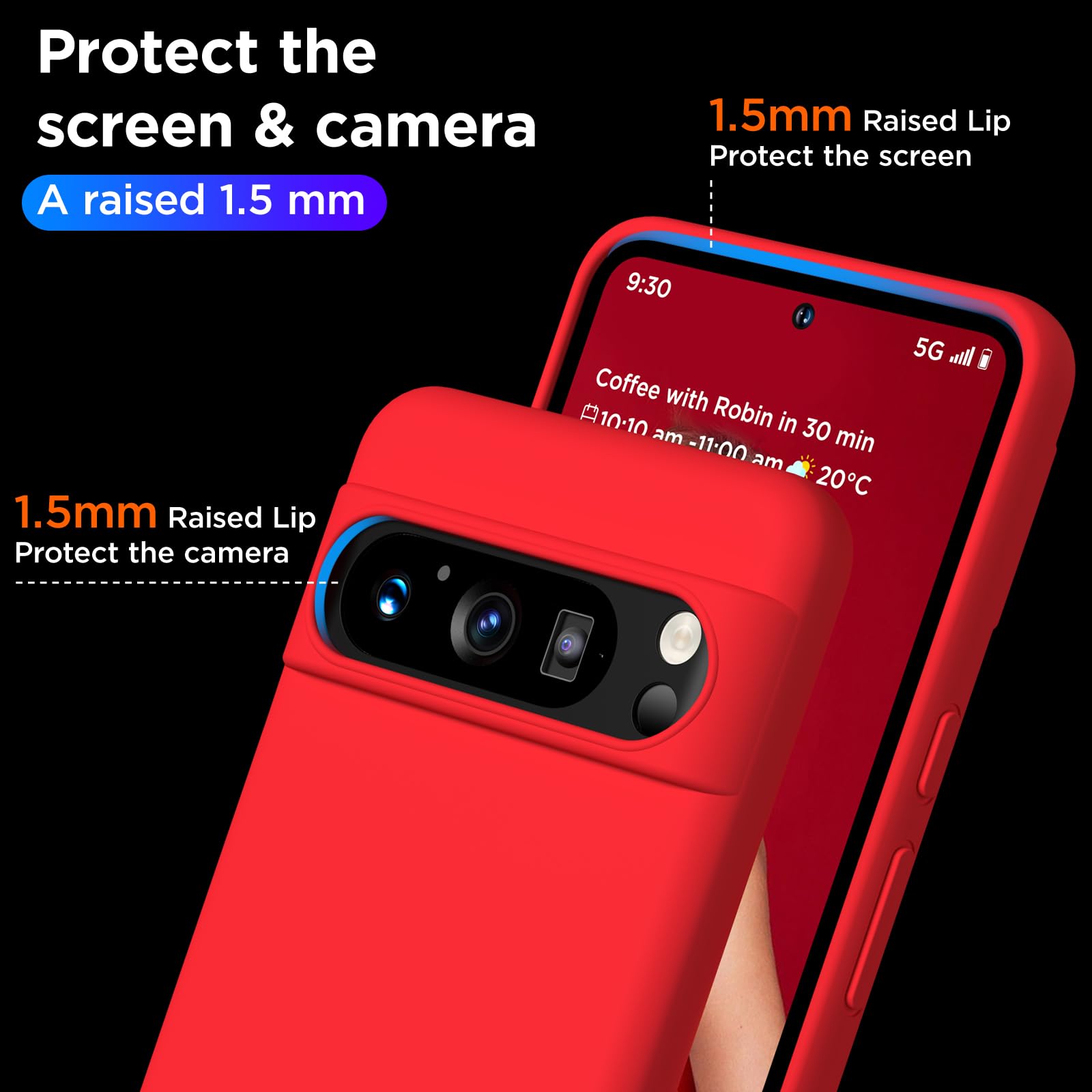 COFFKER Compatible with Pixel 8 Pro Case, Liquid Silicone Case, Full Body Shockproof Protective Cover,【Soft Microfiber Lining】 Slim Thin Phone Case for Google Pixel 8 Pro 6.7 inch, Red