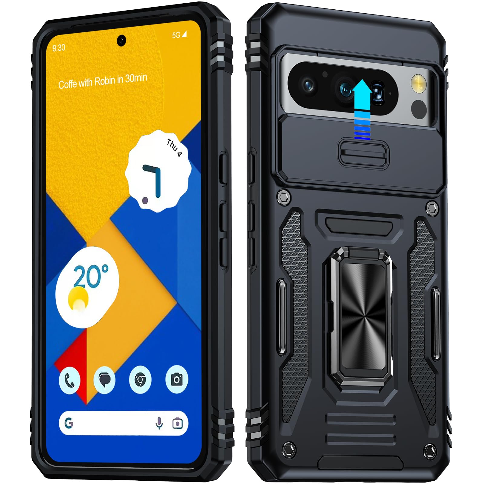 ANTSHARE for Google Pixel 8 Pro Case, [16 FT Military Grade Drop Protection], Slide Cover [Camera Protection] Heavy Duty Shockproof Phone Case for Pixel 8 Pro,Black