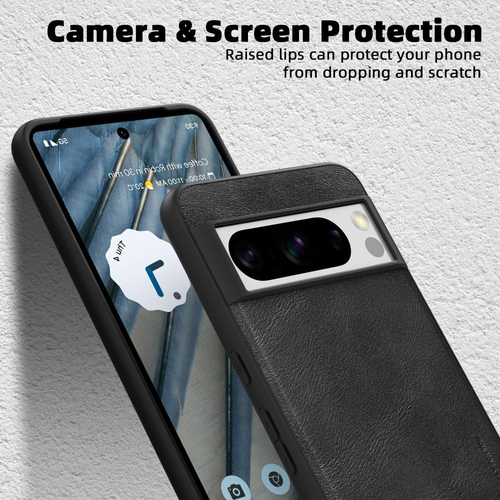 X-level Google Pixel 8 Pro Case, Thin Slim Premium PU Leather Soft TPU Bumper Shockproof Protective Phone Cover for Google Pixel 8 Pro 2023 (Black)