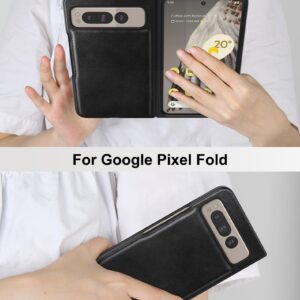 Foluu for Google Pixel Fold 2023 Case, Pixel Fold Leather Case, PU Leather + Hard PC Shell Ultra Thin Slim Durable Protective Phone Case Cover for Google Pixel Fold 2023 (Black)