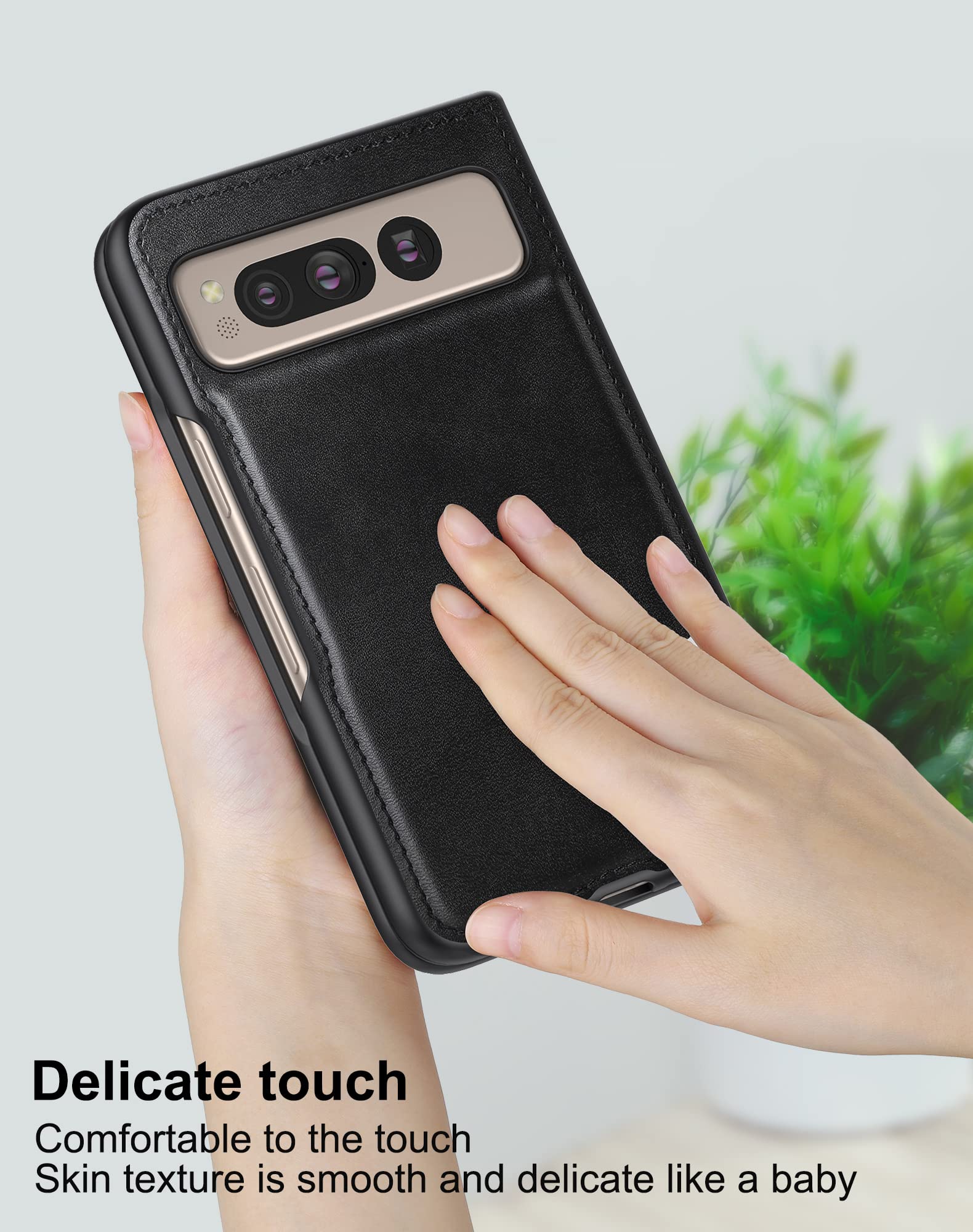 Foluu for Google Pixel Fold 2023 Case, Pixel Fold Leather Case, PU Leather + Hard PC Shell Ultra Thin Slim Durable Protective Phone Case Cover for Google Pixel Fold 2023 (Black)