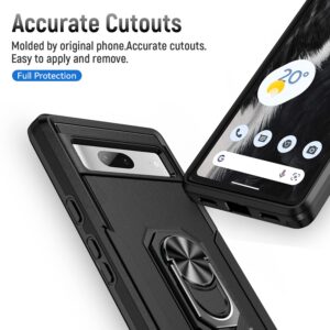 Niecase for Google Pixel 7A 5G Case with 2 Screen Protector, Military Grade Dual Layer Heavy Duty Shockproof Full Body Protective Phone Cover, Built in Rotatable Magnetic Ring Holder for 7A (Black)