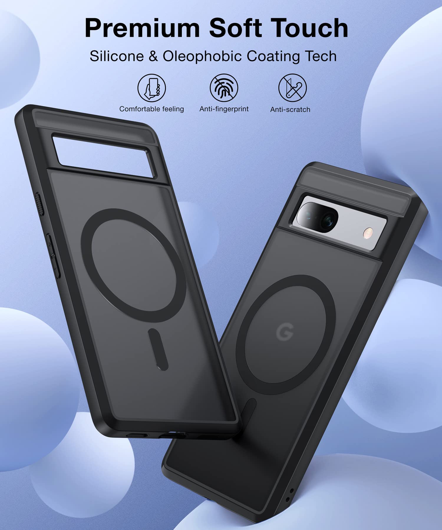 FNDMIL NO.1 Magnetic for Google Pixel 7a Case [Compatible with MagSafe][Anti-Fingerprint][Slim Fit][Military Shockproof] Translucent Matte Hard Back Pixel 7a 5G Phone Cover, Black