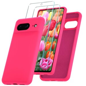 YENAPOON for Google Pixel 8 Case, Silicone Phone Case with 2 Screen Protector, Soft Anti-Scratch Microfiber Lining, Full Body Shockproof Slim Cover Support Wireless Charging, Hot Pink