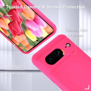 YENAPOON for Google Pixel 8 Case, Silicone Phone Case with 2 Screen Protector, Soft Anti-Scratch Microfiber Lining, Full Body Shockproof Slim Cover Support Wireless Charging, Hot Pink