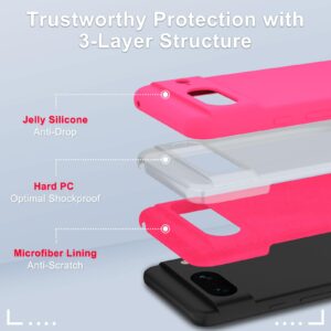 YENAPOON for Google Pixel 8 Case, Silicone Phone Case with 2 Screen Protector, Soft Anti-Scratch Microfiber Lining, Full Body Shockproof Slim Cover Support Wireless Charging, Hot Pink