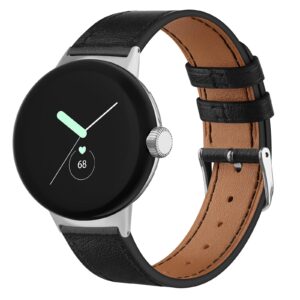 vanjua leather band compatible with google pixel watch bands for women men, adjustable wristband replacement strap for google pixel watch band (black)