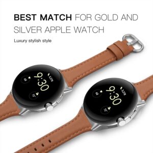 Leather Bands Compatible for Google Pixel Watch Band Leather for Women, Pixel Watch Wristband Adjustable Clasp Stylish Strap for Google Pixel Watch 2022 (Brown/Rose Gold)