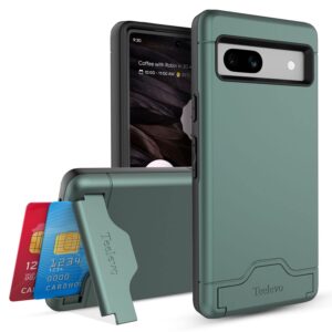 teelevo wallet case for google pixel 7a, dual layer case with card slot holder and kickstand for google pixel 7a - dark green