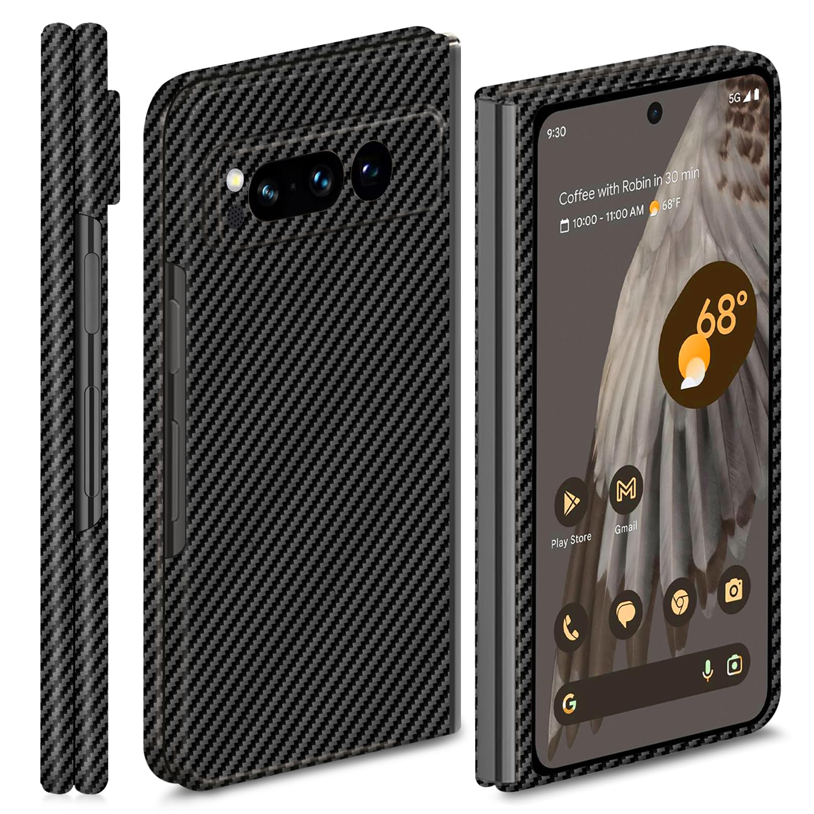 kaisenkec Slim & Thin Case Compatible with Google Pixel Fold, 100% Carbon Fiber Cover for Pixel Fold 7.6" 5G, Matte Black