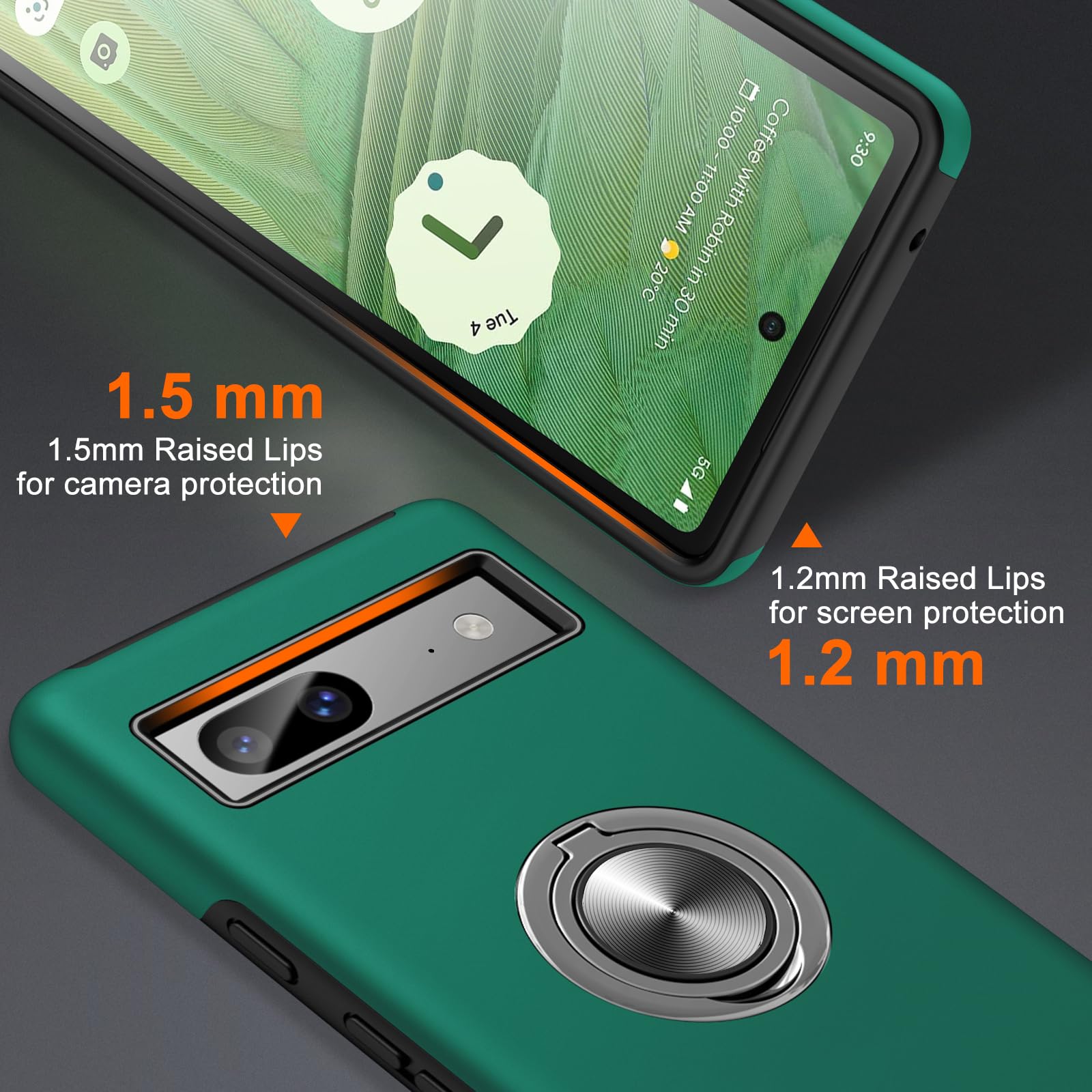 JAME for Google Pixel 8 Case, Slim Fit Case for Pixel 8 with Ring Holder Kickstand [Military Grade Drop Tested] [TPU+PC] Dual Layer Shockproof Protective Phone Case for Google Pixel 8, Green