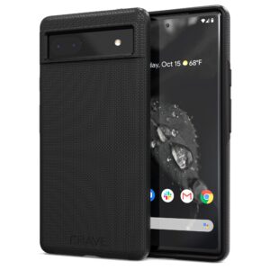 crave dual guard for google pixel 6a case, shockproof protection dual layer case for google pixel 6a - black