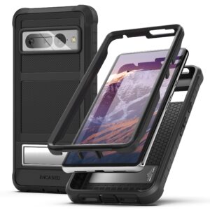 Encased Belt Case Designed for Google Pixel 7 PRO with Holster Clip and Kickstand [Ultra Protective] Full-Body Case with Metal Stand (Black)