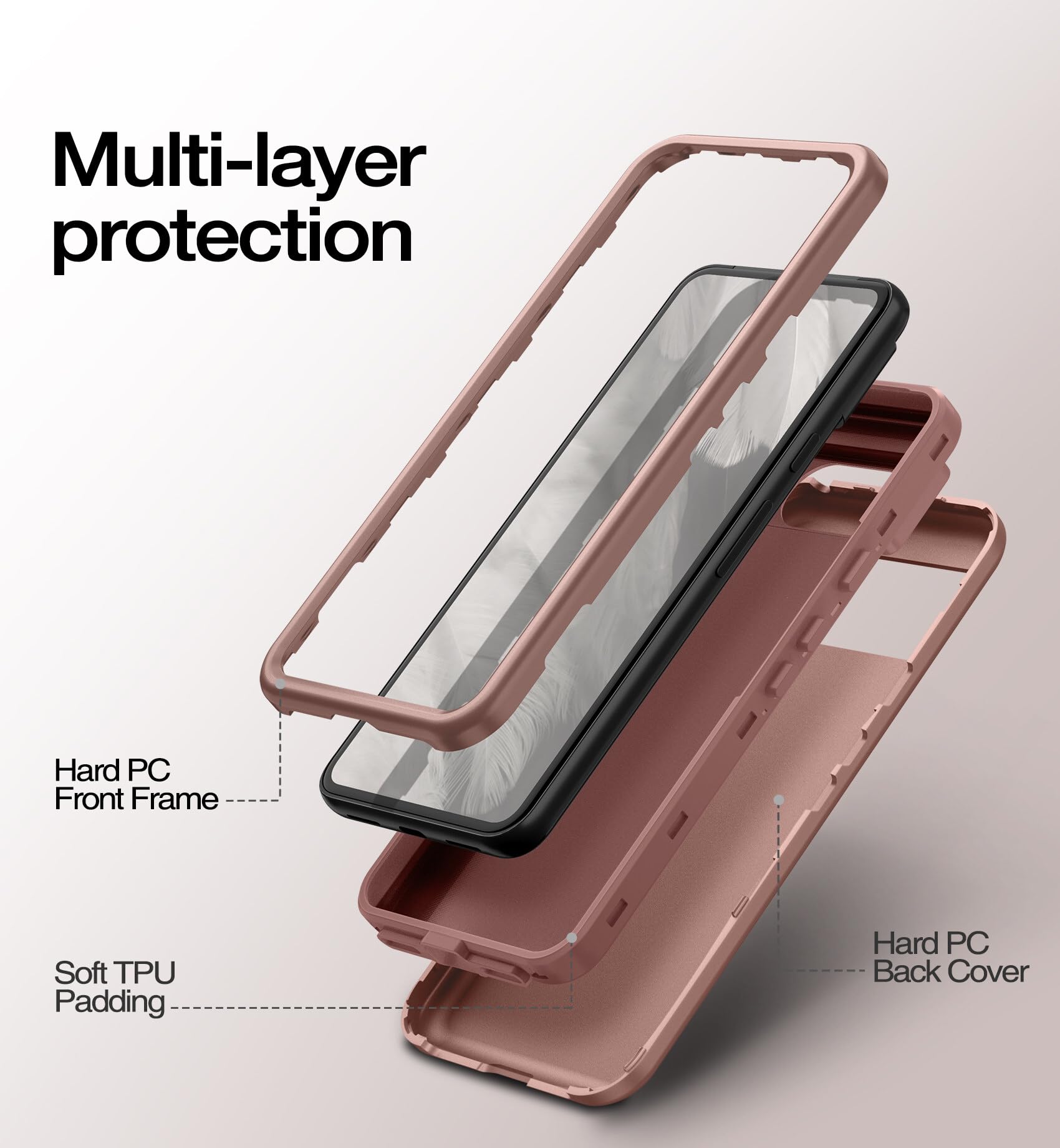 WeLoveCase for Google Pixel 8 Case, 3 in 1 Full Body Heavy Duty Protection Hybrid Shockproof TPU Bumper Phone Case for Google Pixel 8, Rose Gold