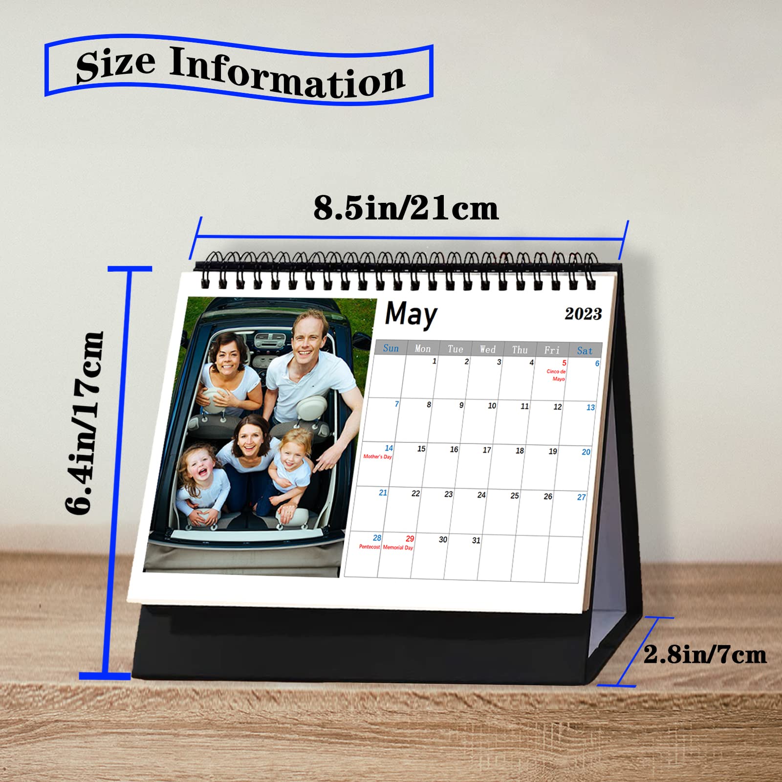 Custom Desk Calendar 2023/2024 Personalized Calendar with Your Own Pictures 12 Months for Office Home Family Desktop Photo Album 8.3" x 6.7"