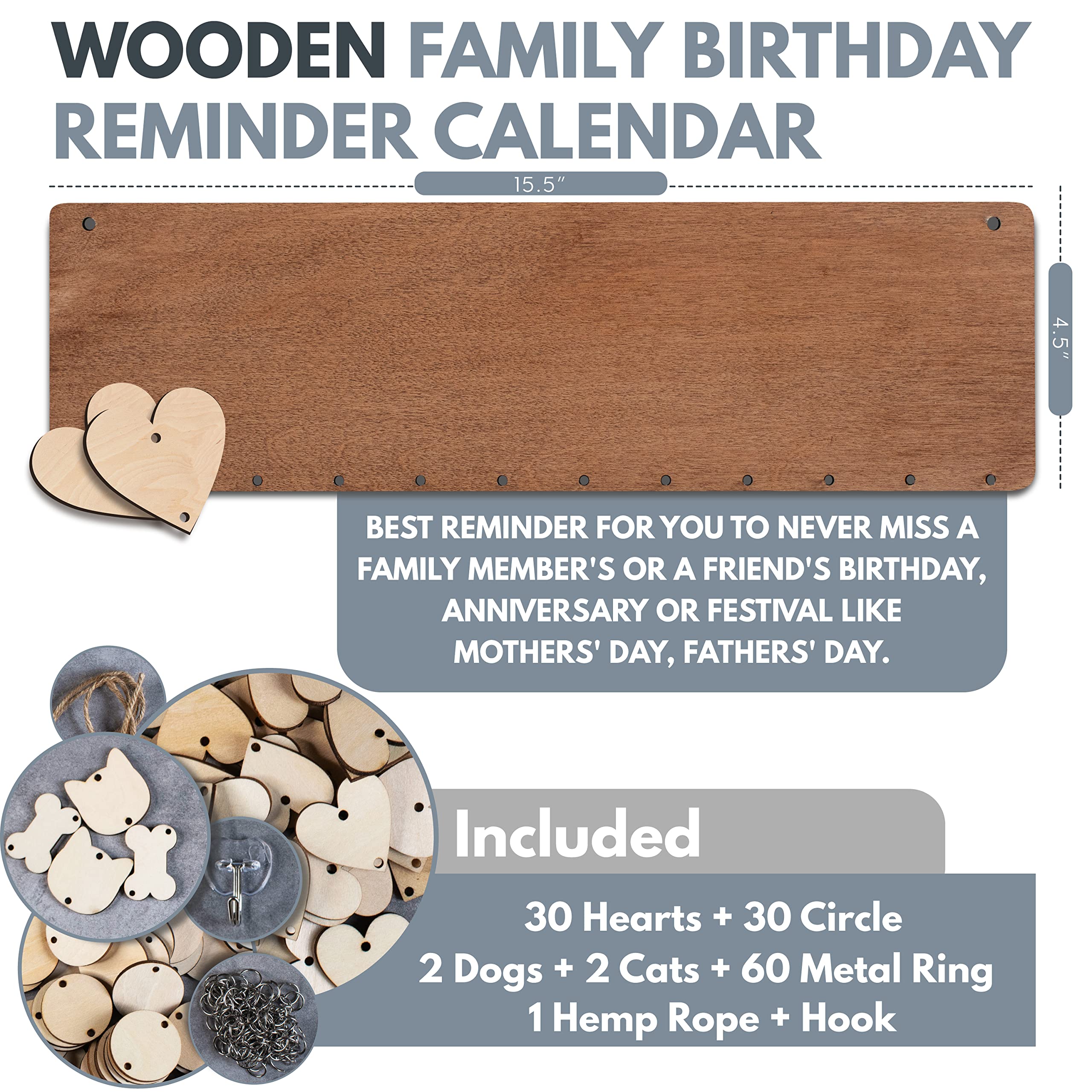 Gifts for Her Mom-Grandma, Personalized Family Birthday Calendar, DIY Wooden Birthday Reminder with Family Name, Custom Event Calendar Board, Grandma Gifts, Housewarming Gifts