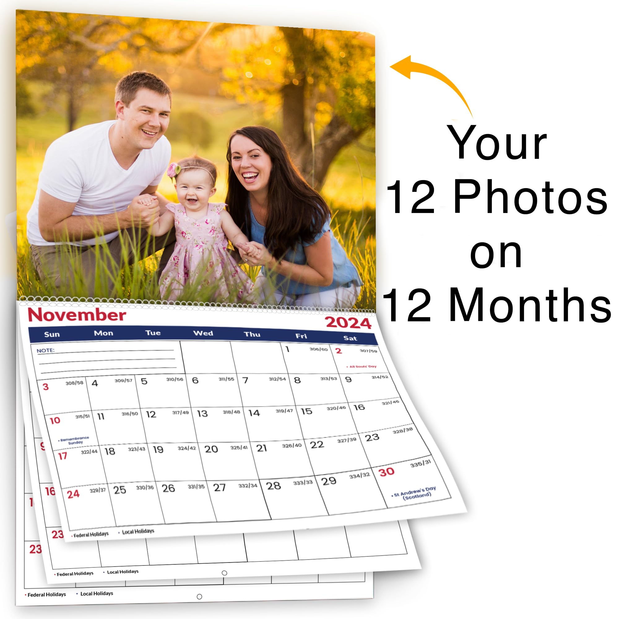 Custom Photo Wall Calendar 2024-2025 for Home & Office - Print 13 Memories & Make Your Own Personalized Calendar from July 2024 to June 2025 - Gift