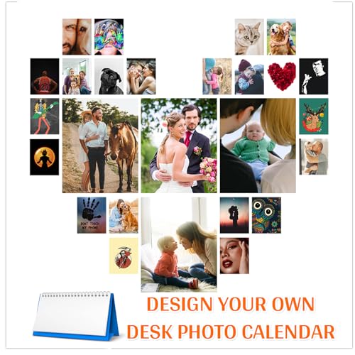 Custom Photo Desk Calendar 2024-2025, Personal Home Office Classroom School Monthly Desktop Calender for Family Kids Teacher Birthday Diy Personalized Calendar Gifts