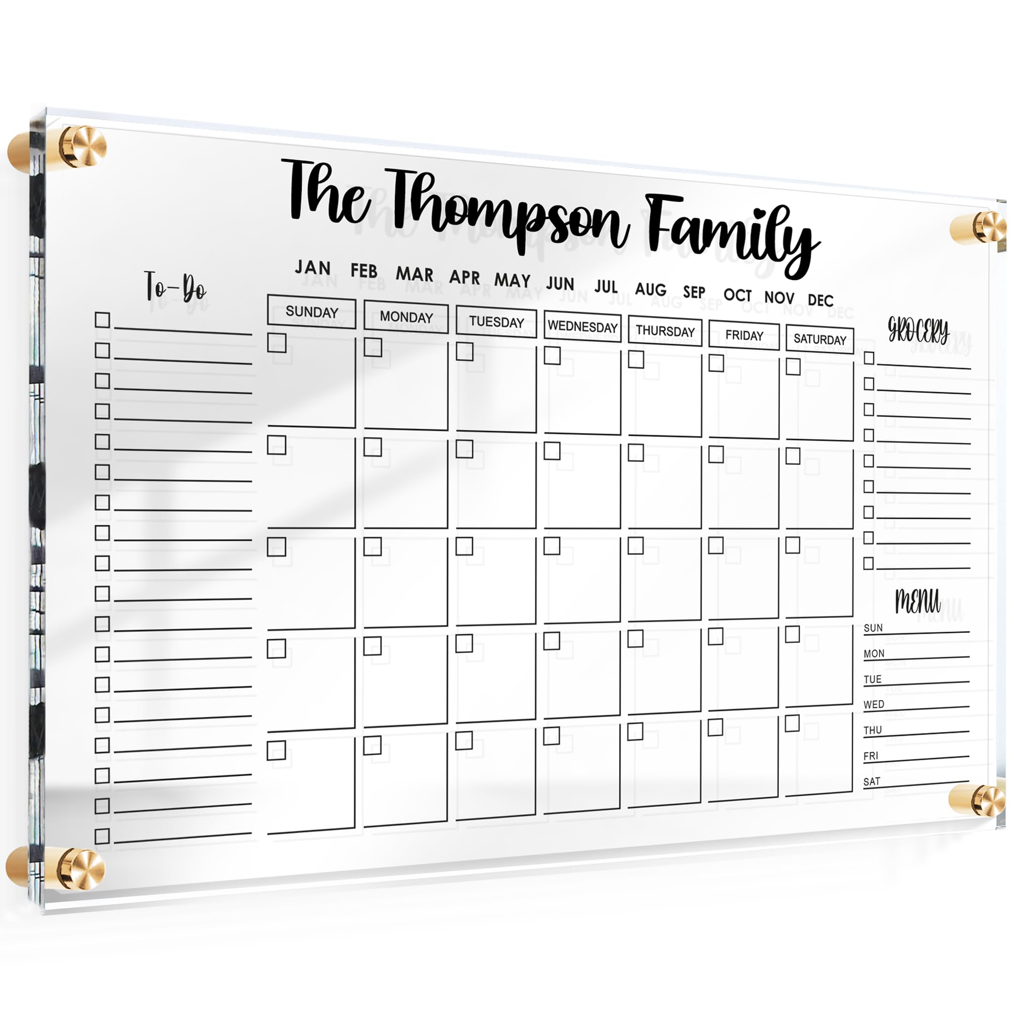 Personalized Custom Ultra Clear Acrylic Calendar for Wall Monthly Family Dry Erase Large Monthly Planner Board Premium Plexiglass Modern Design Guardmate USA