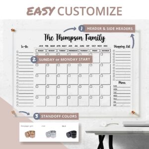 Personalized Custom Ultra Clear Acrylic Calendar for Wall Monthly Family Dry Erase Large Monthly Planner Board Premium Plexiglass Modern Design Guardmate USA