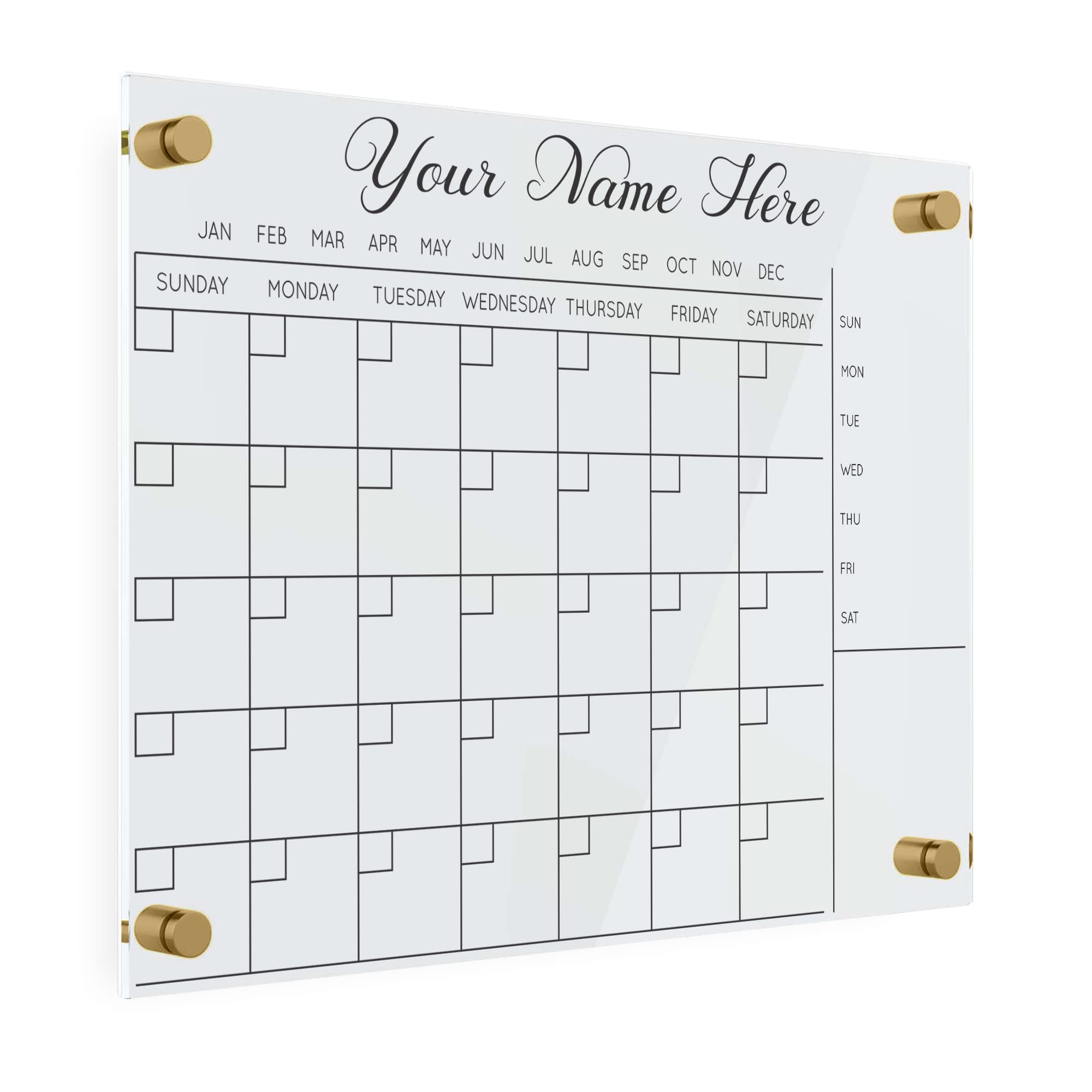 Personalized Acrylic Calendar for Wall - Ships Next Day, Made in America, Clear Dry Erase Planner for Home, Office, & Family, Glass Calendar Alternative, Easy to Clean (Clear - 16x20)