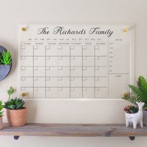Personalized Acrylic Calendar for Wall - Ships Next Day, Made in America, Clear Dry Erase Planner for Home, Office, & Family, Glass Calendar Alternative, Easy to Clean (Clear - 16x20)