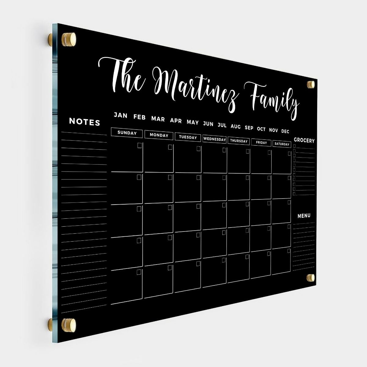 BLACK FAMILY NAME CALENDAR Personalized Calendar 2024 - Personalized Dry Erase Board, Horizontal Wall Calendar, Monthly and Weekly Calendar, Housewarming Gift, Goals, To Do