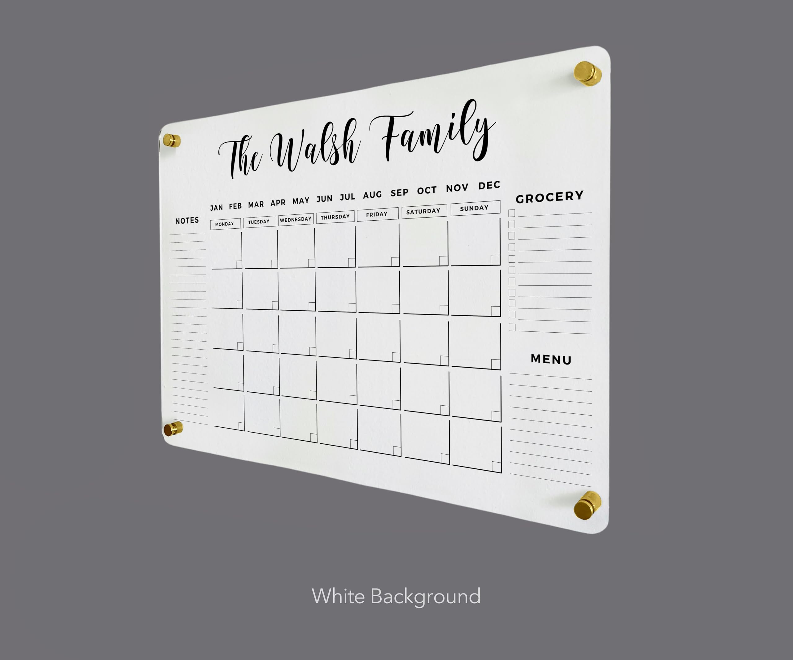 BLACK FAMILY NAME CALENDAR Personalized Calendar 2024 - Personalized Dry Erase Board, Horizontal Wall Calendar, Monthly and Weekly Calendar, Housewarming Gift, Goals, To Do