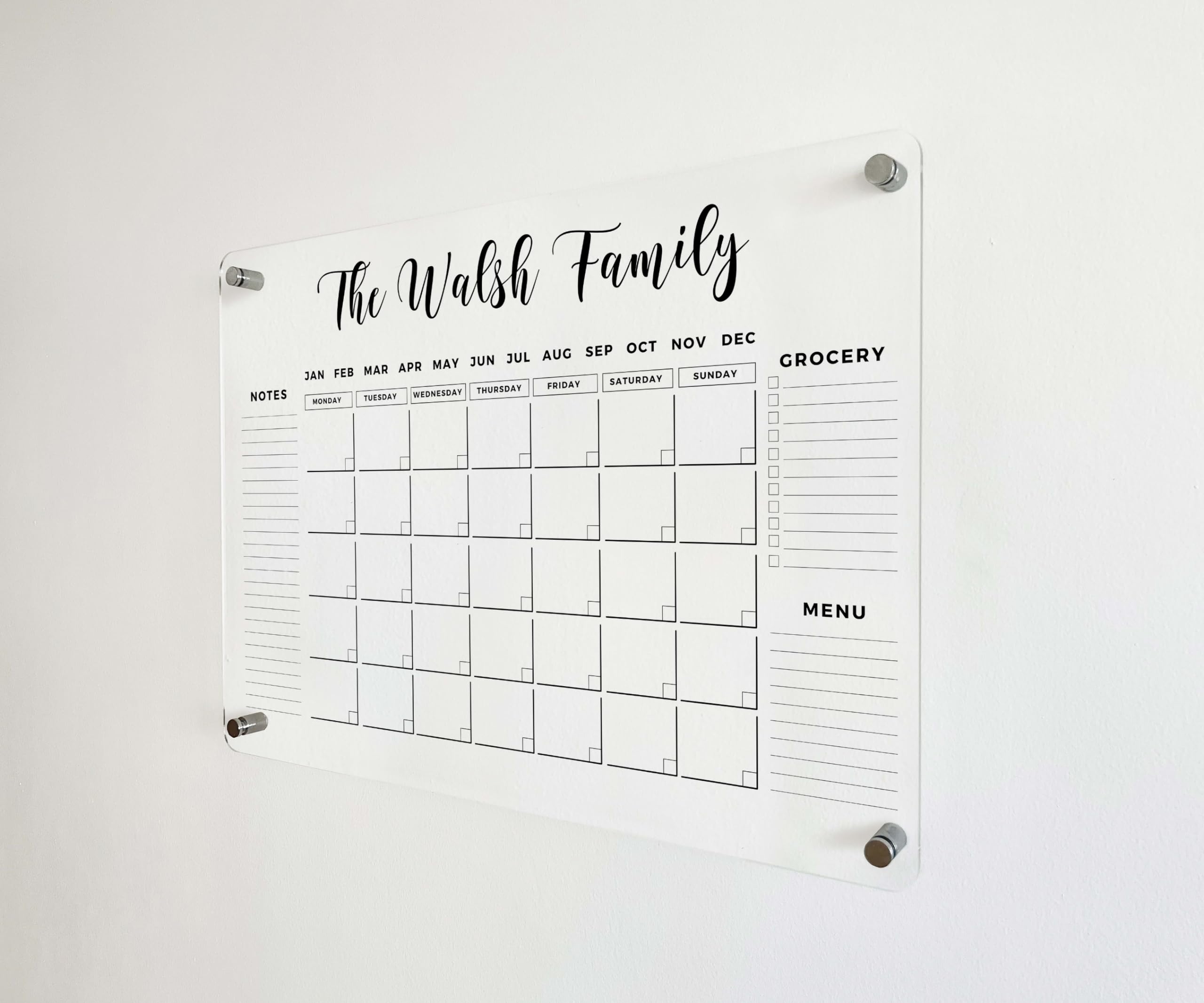 BLACK FAMILY NAME CALENDAR Personalized Calendar 2024 - Personalized Dry Erase Board, Horizontal Wall Calendar, Monthly and Weekly Calendar, Housewarming Gift, Goals, To Do