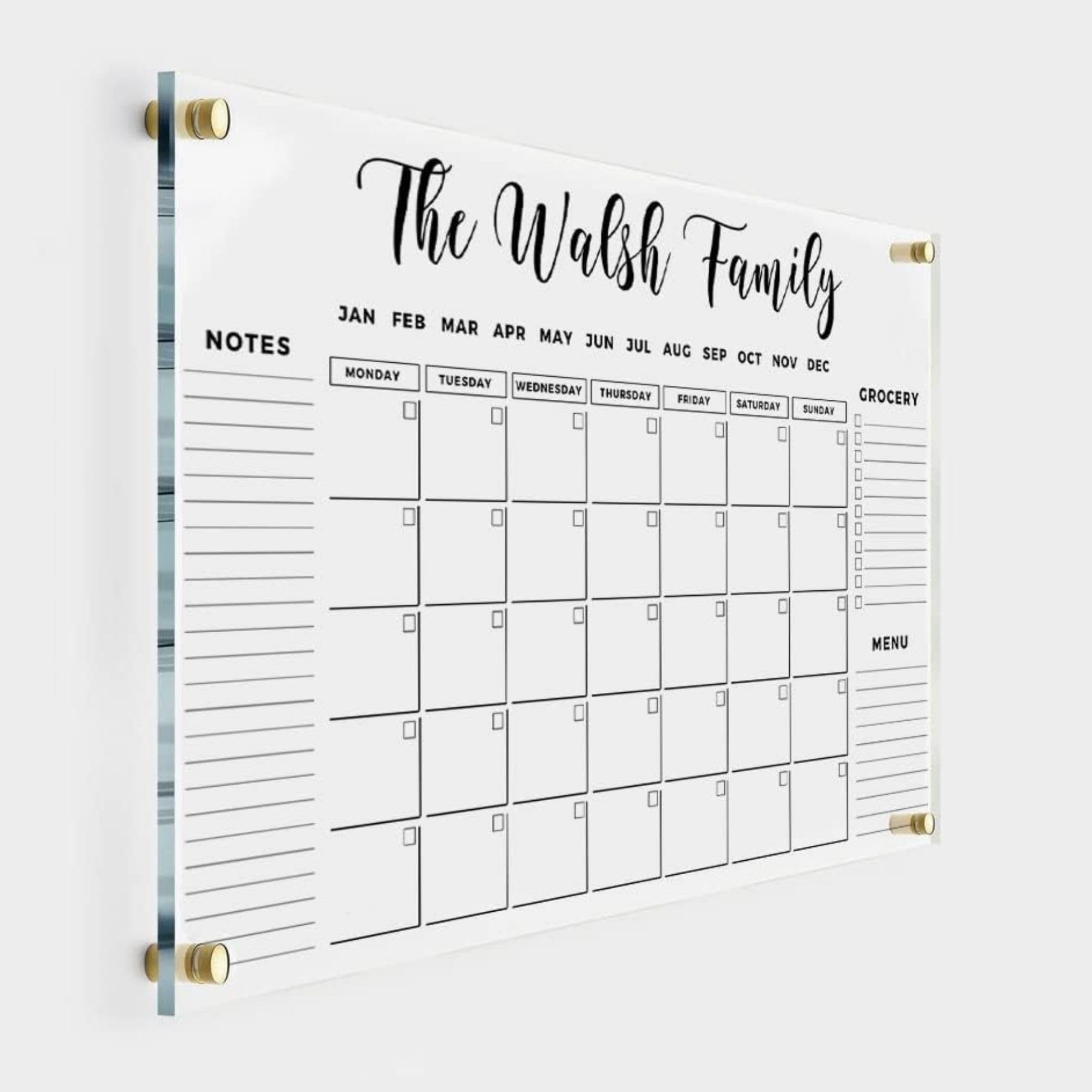 Large Personalized Acrylic Wall Calendar - Personalized Calendar 2024 Dry Erase Calendar Family Calendar Monthly and Weekly Board Family Planner (36"x24", Standard Package)