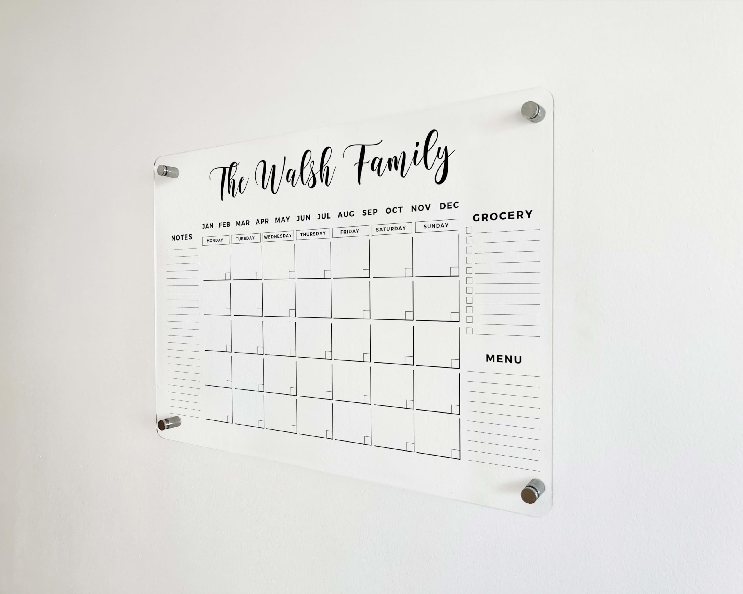 Large Personalized Acrylic Wall Calendar - Personalized Calendar 2024 Dry Erase Calendar Family Calendar Monthly and Weekly Board Family Planner (36"x24", Standard Package)