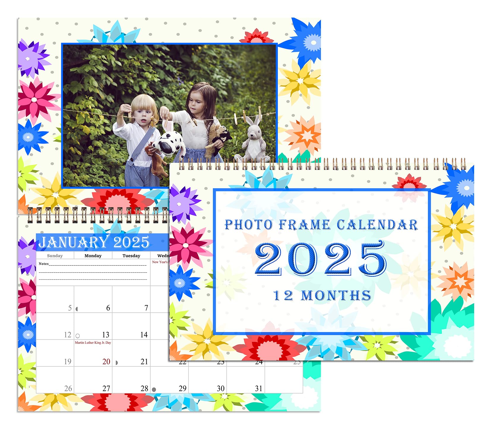 2025 Photo Frame Wall Spiral-bound Calendar (Add Your Own Photos) - 12 Months Desktop/Wall Calendar/Planner - (Geometrics Edition #001)