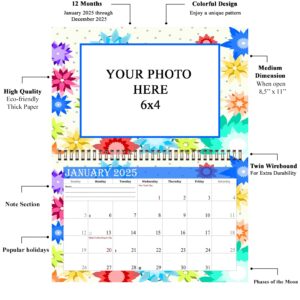 2025 Photo Frame Wall Spiral-bound Calendar (Add Your Own Photos) - 12 Months Desktop/Wall Calendar/Planner - (Geometrics Edition #001)