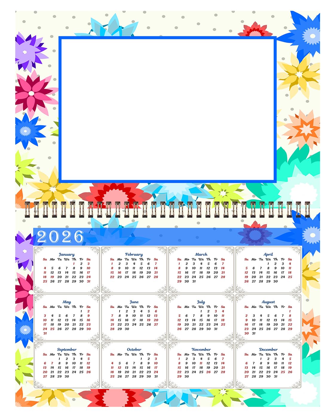 2025 Photo Frame Wall Spiral-bound Calendar (Add Your Own Photos) - 12 Months Desktop/Wall Calendar/Planner - (Geometrics Edition #001)