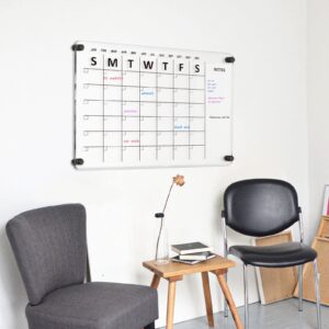 QUEENLINK Acrylic Calendar for Wall, 16"×24" Acrylic Wall Calendar Large Acrylic Board for Wall, Clear Dry Erase Board Wall Mount Familiy Planner（Black）