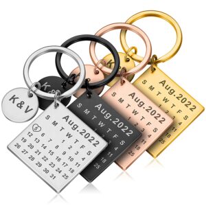 personalized engraved calendar keychain，stainless steel keyring， dog cat label，customized with a special date & text，ideal gift for friends, weddings, and memorials