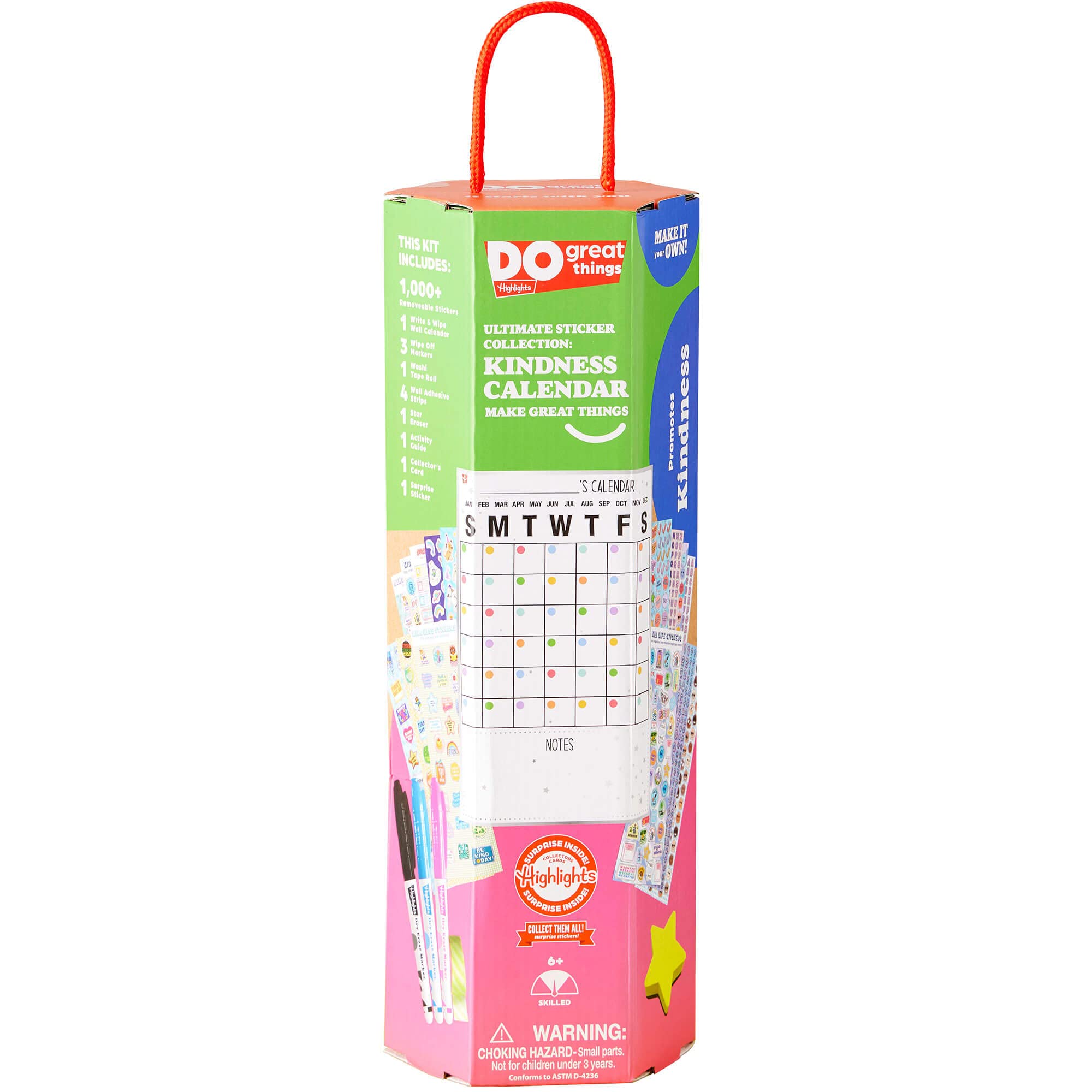 Highlights Kindness Dry-Erase Calendar for Kids, Includes 1300+ Reusable Stickers, Customizable Wall Calendar Promotes Self-Expression and Organization, Ages 6+