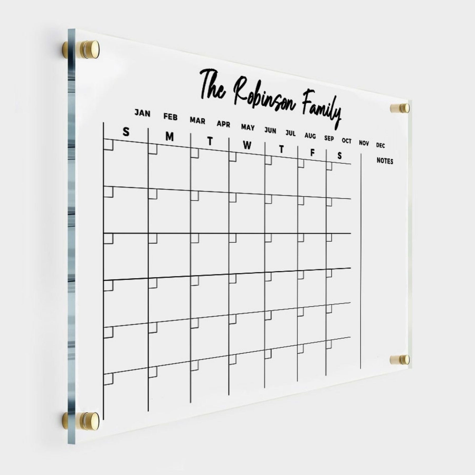 Acrylic Family Planner Wall Calendar - Personalized Calendar 2024, Dry Erase Calendar, Custom Text Blank Calendar, Transparent Calendar (18"x14", Standard Package)
