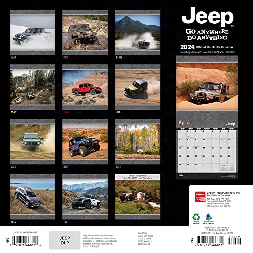 Jeep | 2024 OFFICIAL 12 x 24 Inch Monthly Square Wall Calendar | BrownTrout | Offroad Motor Car