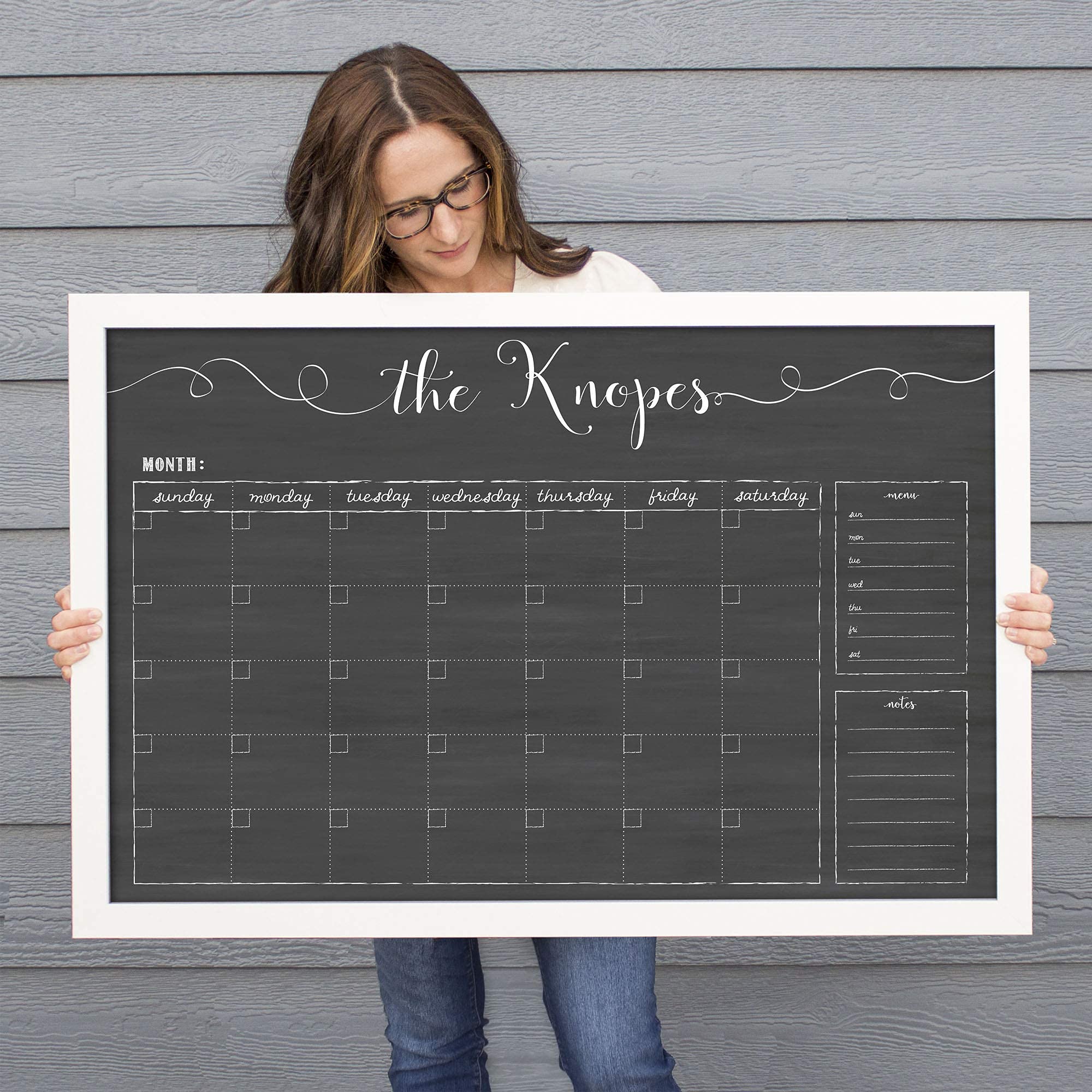 Chalkboard Calendar, 24x18 or 36x24 Horizontal Framed Dry Erase Calendar, Free Customization, Reusable 18x24 Customized Dry Erase Wall Calendar, Family Framed Calendar, perpetual calendar