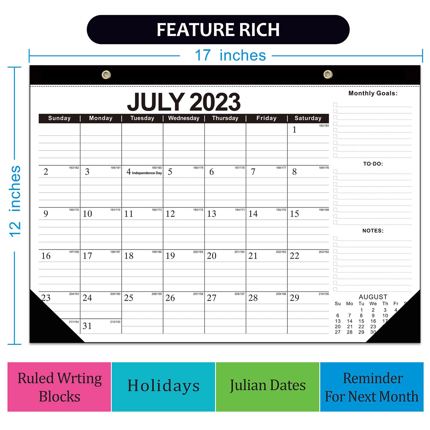 Kyweel 2024-2025 Desk Calendar, 12 Month Desk Calendar/Wall Calendar Combo, 17" x 12", January 2024-December 2024, Highlight Holidays, Planning Calendar, Thick Paper