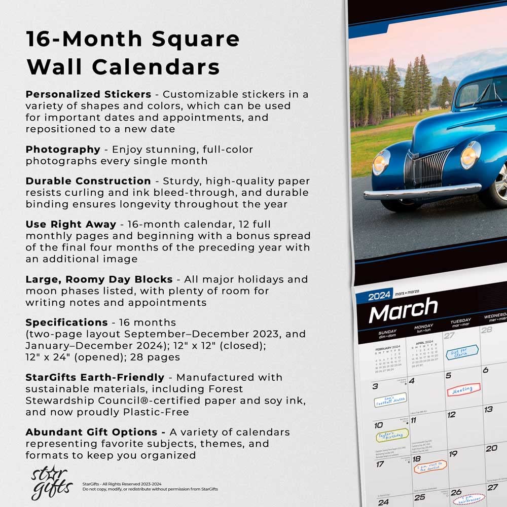 Classic Ford Pickups OFFICIAL | 2024 12 x 24 Inch Monthly Square Wall Calendar | Sticker Sheet | StarGifts | Motor Truck