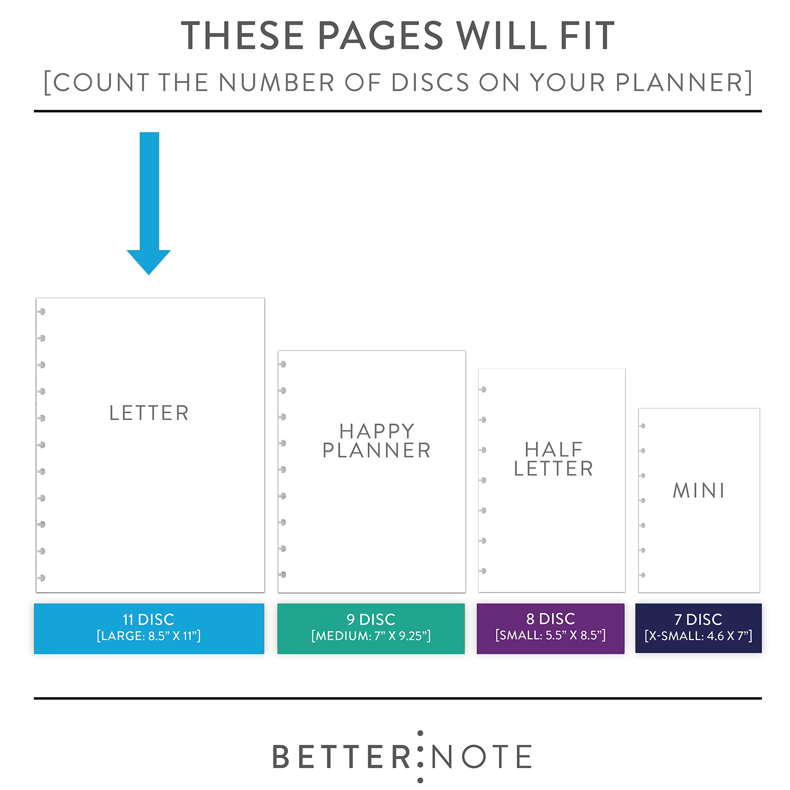 BetterNote Hourly Undated Calendar Refill for Discbound Notebook, Weekly Appointment Book, Fits Disc Levenger Circa, Arc, TUL, Big Happy Planner, Talia (Classic- 6 months, 11-Disc, 8.5"x11")