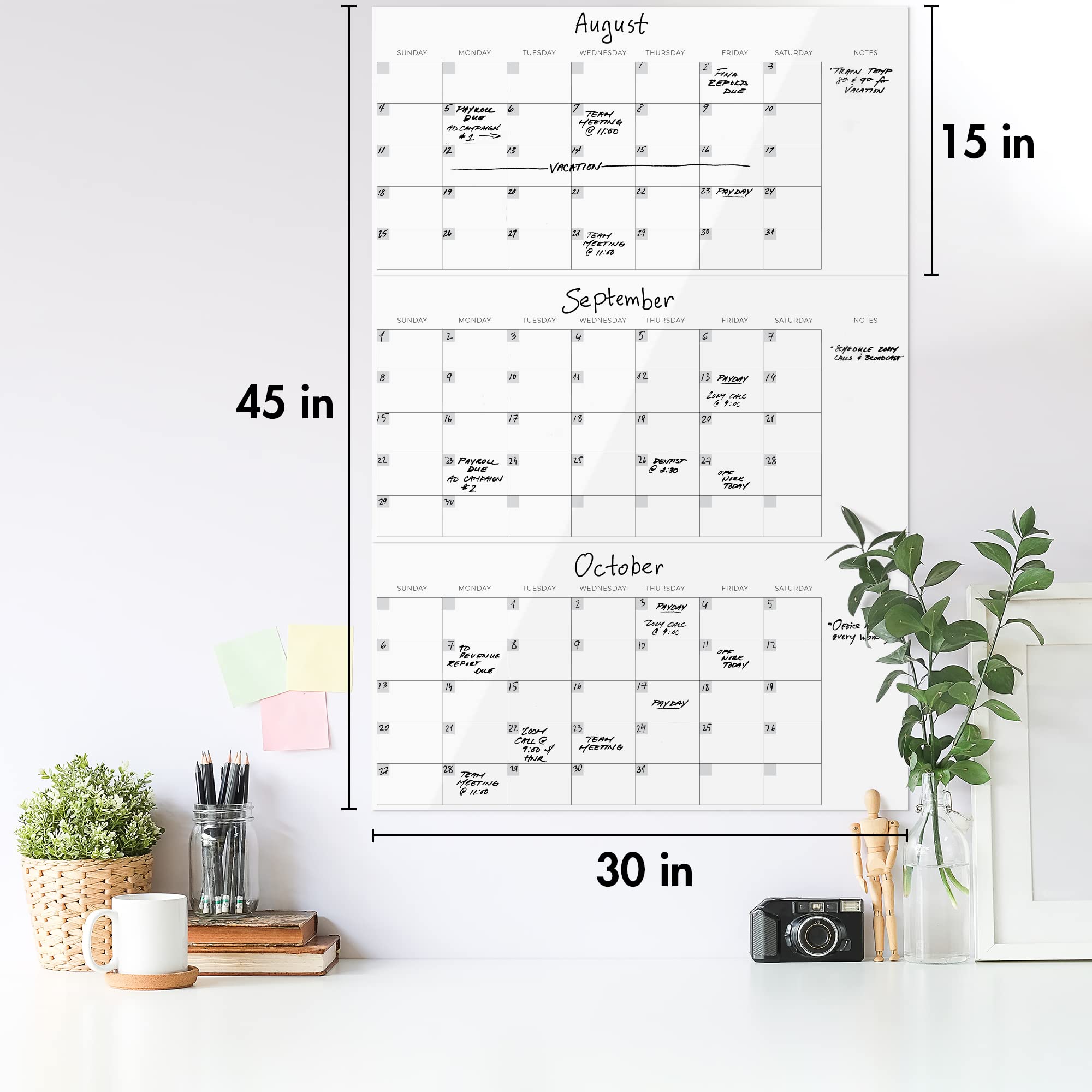 3 Month Dry Erase Wall Calendar for Easy Planning – Erasable 30" x 45" Calendar for White Boards - A Great Planner and Visual Organizer For Your Home or Office Wall