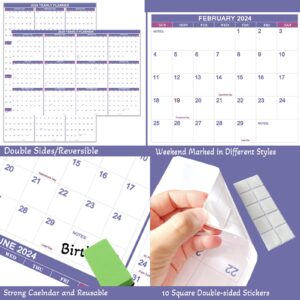 2024 Wall Calendar Erasable 32"x48" Wet & Dry Erase Laminated 12 Month Annual Yearly Wall Calendar,2-Sided Vertical/Horizontal, Reversible,Erasable & Reusable Calendar for Home Office School (Purple)