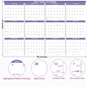 2024 Wall Calendar Erasable 32"x48" Wet & Dry Erase Laminated 12 Month Annual Yearly Wall Calendar,2-Sided Vertical/Horizontal, Reversible,Erasable & Reusable Calendar for Home Office School (Purple)