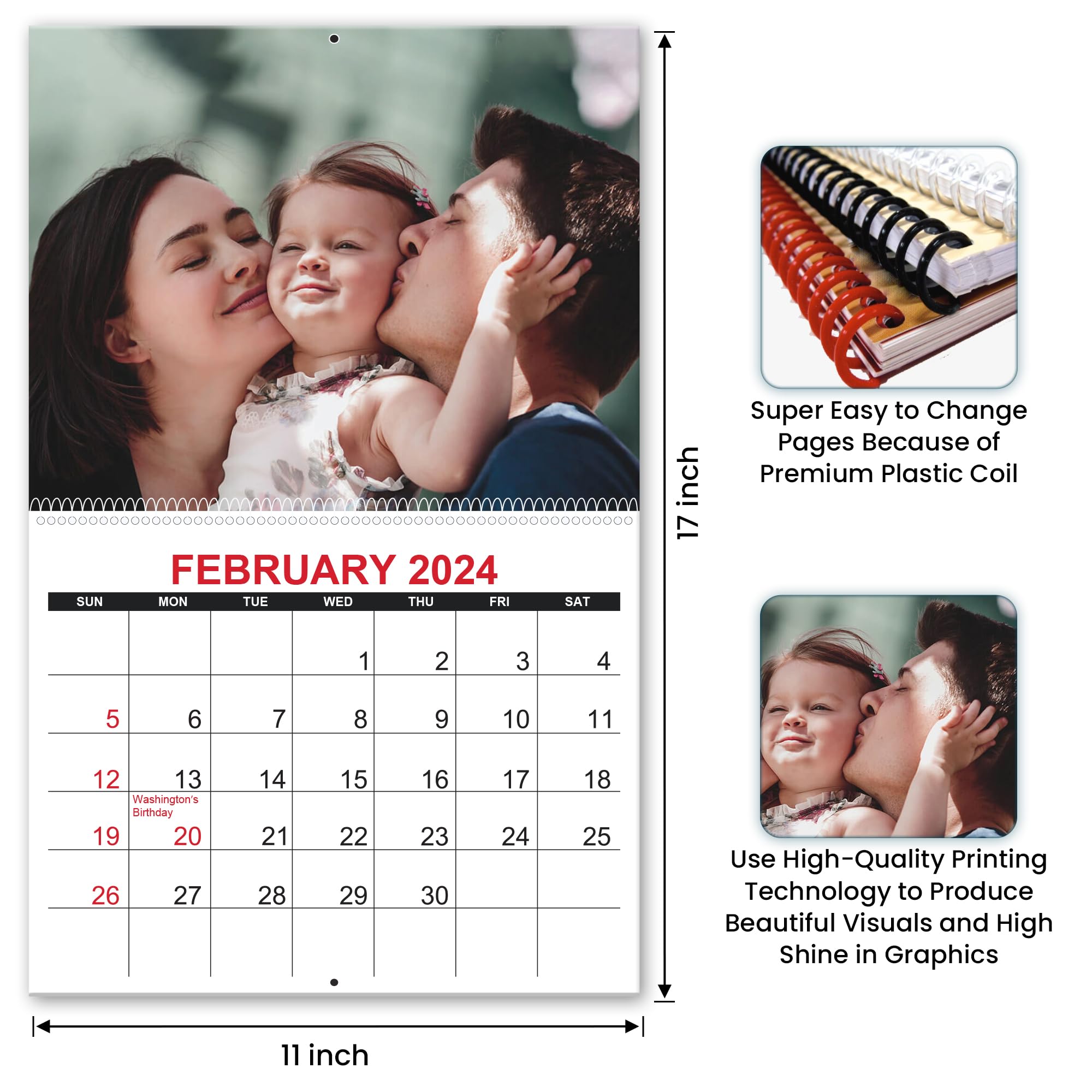 Custom Photo Wall Calendar 2024 for Home & Office - Print Your 13 Memories & Make Your Own Personalized Calendar 2024 - Customized Christmas Gift (Large 11'' x 17'' Made in USA) - 10 Pack